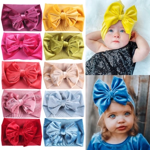 Soft Velvet Baby Headband With Big Bow High Elastic Turban Headwrap For Newborn Toddler Girls Princess Hair Accessories