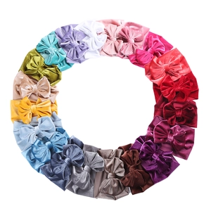 Set of 20 colorful velvet bow headbands for babies with elastic wide band design