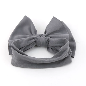 Deep grey large nylon bow headband with high elasticity and fine texture for baby girls