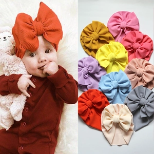 Baby Girl Bow Turban Hat Elastic Bubble Fabric Headwrap Newborn Infant Waffle Texture Beanie Soft Breathable Daily Photography Props Headwear
