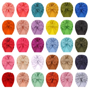 Baby bubble knit turban hats with big bow available in 30 vibrant assorted colors