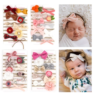 10-piece baby nylon headband set with handmade flowers and velvet bows for infants