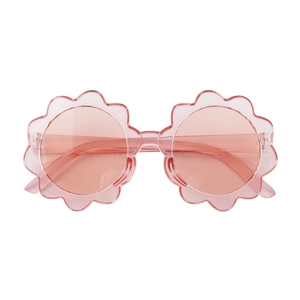 Detailed macro view of pink sunflower shaped frames for kids' cute cartoon sunglasses