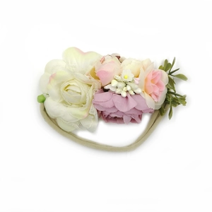 Baby floral headband with cream silk rose and soft nylon band for photography props