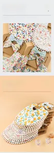 Détails des bavoirs bébé en coton à fleurs et carreaux avec bandeaux à nœud et pompons