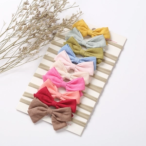 10-piece set of colorful cotton linen baby bow headbands with soft nylon elastic bands