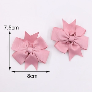 Set de dos lazos para el pelo en cinta de falla rosa para niñas, tamaño 8cm x 7.5cm, alta calidad