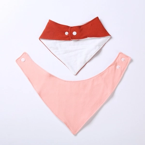 Soft pure cotton baby triangle bibs with adjustable snap buttons in pink and orange