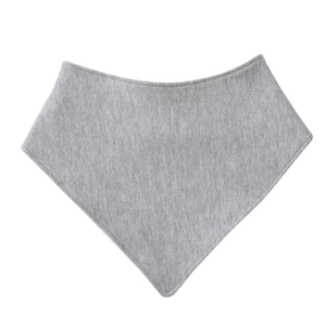 Detail view of the grey cotton triangle bib showing fine knit texture and stitching