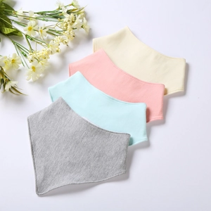 Four-pack soft cotton baby bandana bibs in grey, blue, pink and beige tones