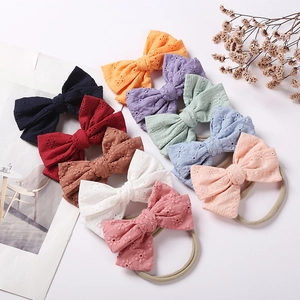 Baby Girl Embroidered Cotton Bow Headband Soft Elastic Nylon Newborn Infant Hair Band Butterfly Knot Hair Accessories