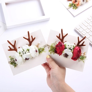 Handmade reindeer antler flower headbands for children christmas photography accessories