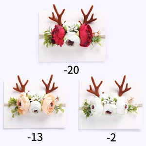 Christmas reindeer antler headband with artificial flowers on high elastic nylon bands for babies