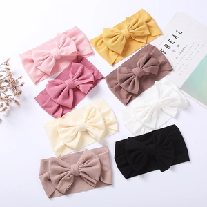 Elastic ribbed knit baby headbands with oversized bows in 8 trendy Morandi colors