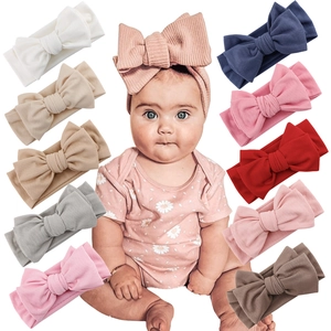Set of 10 colorful ribbed cotton baby headbands with large bows for newborns