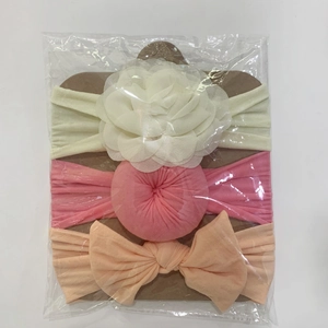 Three-piece baby headband set with chiffon flowers and bows on soft elastic fabric bands
