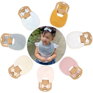 Bavoir Et Bandeau Bébé Boho Couleur Unie Fibre De Bambou Coton Serviette De Salive Avec Frange À Pompons Nœud Cadeau