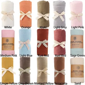 Bamboo cotton muslin baby swaddle 120x120cm shown in 15 vibrant colors for infants