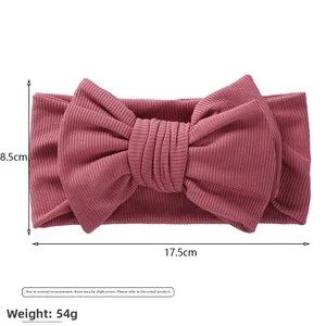 Bandeau élastique en coton côtelé pour bébé avec grand nœud rose poudré, 17,5x8,5cm