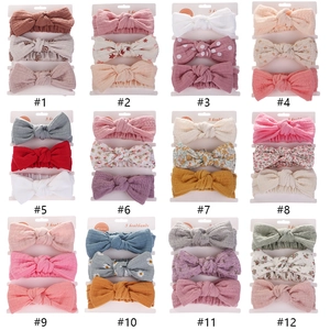 Set of 3 baby headbands with rabbit ears and bows in 12 various floral and solid patterns