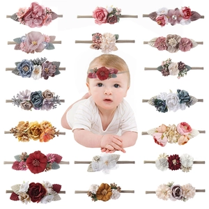 Baby Blumen Stirnbänder Süße Prinzessin Floral Elastische Nylon Haarbänder Künstliche Perle Haarschmuck Für Kleinkinder Mädchen
