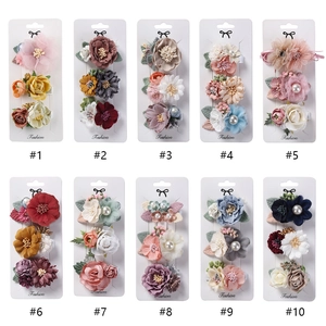 Lot de 3 barrettes à fleurs en mousseline et perles avec 10 assortiments de couleurs