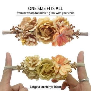 Elastisches Baby-Haarband-Set mit Stoffblumen und goldfarbenen Blättern für Kleinkinder