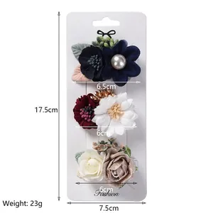 Lot de 3 barrettes à fleurs artificielles pour femmes avec pétales en satin et perle