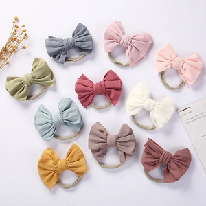 Fascia per Capelli con Fiocco per Neonato in Tessuto a Costine Morbido Nylon Elastico per Bambine Accessori per Capelli a Costine