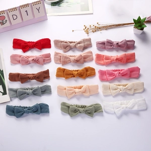 Three-piece baby bunny ear headband set with DIY linen cotton bow ties in 15 colors
