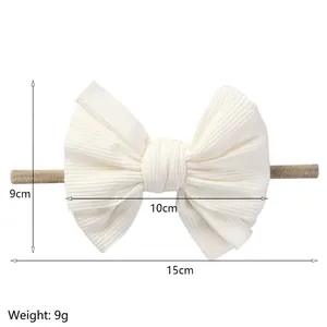 Fascia per neonati in morbido nylon con grande fiocco bianco a coste da 10x9cm