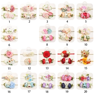 Set di 2 fasce per capelli neonato in nylon morbido con fiori finti in 19 stili diversi