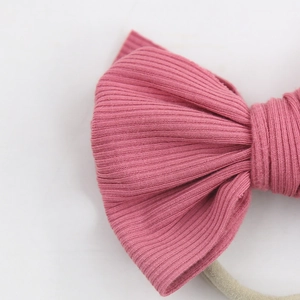 Fascia per neonati in cotone a coste con fiocco rosa antico fatto a mano in nylon