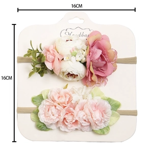 Set di due fasce per neonati con fiori di seta rosa e nylon morbido, misura 16 cm