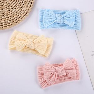 Ensemble de 3 bandeaux pour bébé en nylon avec de grands nœuds en bleu, jaune et rose