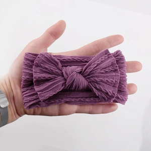 Bandeau élastique en nylon pour bébé avec grand nœud jacquard en violet foncé