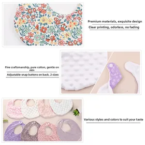 Detail of 100% cotton baby bib with adjustable snaps and breathable dotted fabric texture