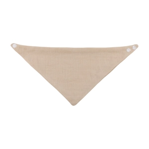 Detailansicht hellbeige Baby-Lätzchen mit drei verstellbaren weißen Druckknöpfen aus Kunststoff
