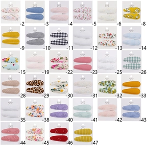 Set of 2 embroidered floral fabric teardrop hair clips for toddlers and girls