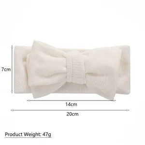 Bandeau bébé blanc en maille côtelée avec grand nœud, 20x7cm, tissu doux et léger de 47g