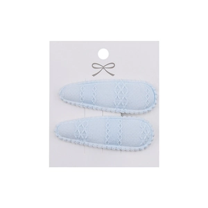 Detailed embroidery texture on light blue fabric teardrop hair clips for toddlers
