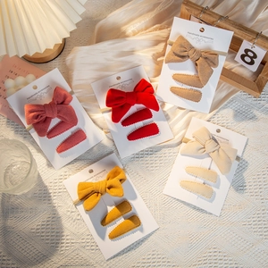 Handmade Kids Hair Accessories Solid Color Imitated Cashmere Bow Headband And Waterdrop Hair Clips For Toddler Girls Gift