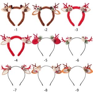 Nine styles of festive Christmas reindeer antler headbands with bells and pine cones