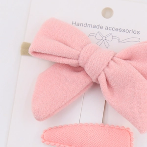 Pink cashmere texture bow hairclip and drop BB clip set on display card
