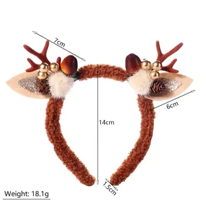 Brown reindeer antler headband with sequins and pine cones for Christmas decor