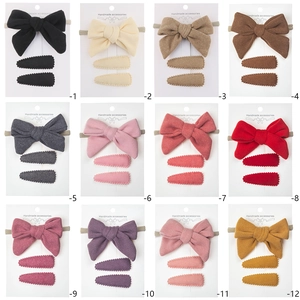 Handmade 3-piece set with bow headband and water drop hair clips in 12 colors