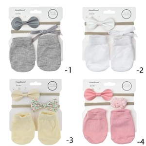 Baby Girl Cotton Headband And Socks With Bow Design Non-Slip Knit Socks Elastic Headbands Newborn Infant Headwear Footwear