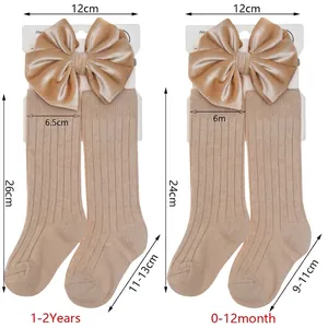 Size chart for baby combed cotton mid-tube socks set with velvet bow and size guide