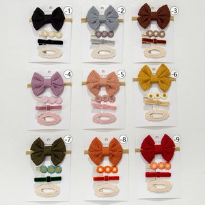 Kids Hair Accessories Set Knitted Bow Headband Embroidery Flower Hair Clips Velvet Ribbon Hairpins For Toddler Girls