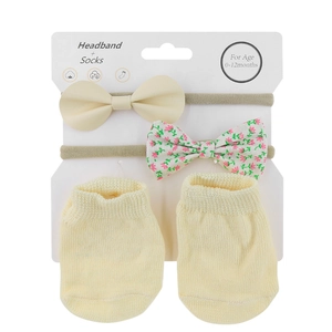 Infant headbands and socks set with floral bow and knit socks for 0-12 months